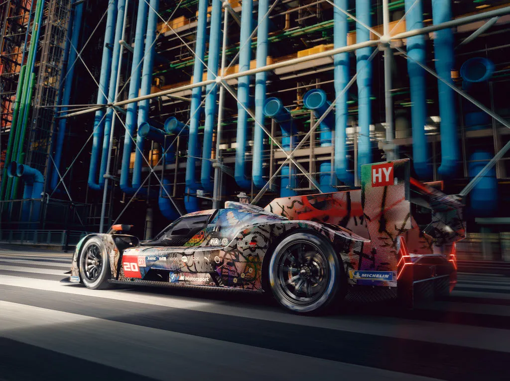 A very cool Le Mans Hypercar designed by Julie Mehretu outside of the Centre Pompidou in Paris.
