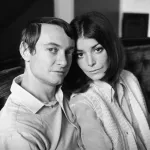 Pop artist Roy Lichtenstein with his wife Dorothy Herzka in his New York studio in 1968. (Photo by Jack Mitchell/Getty Images)