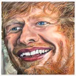 A close-cropped painting of Ed Sheeran