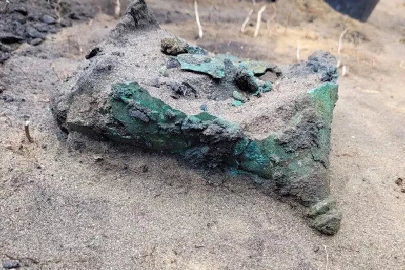 The remains of an ancient Celtic helmet.