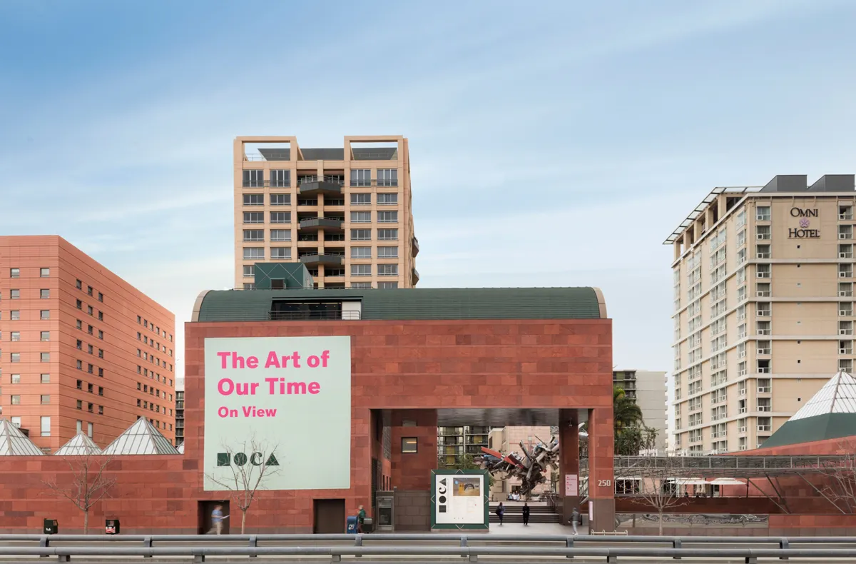 View of MOCA Grand Avenue with a sign reading 