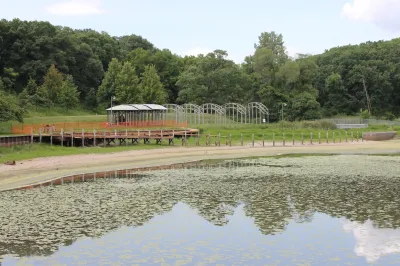 A promenade near a pond.