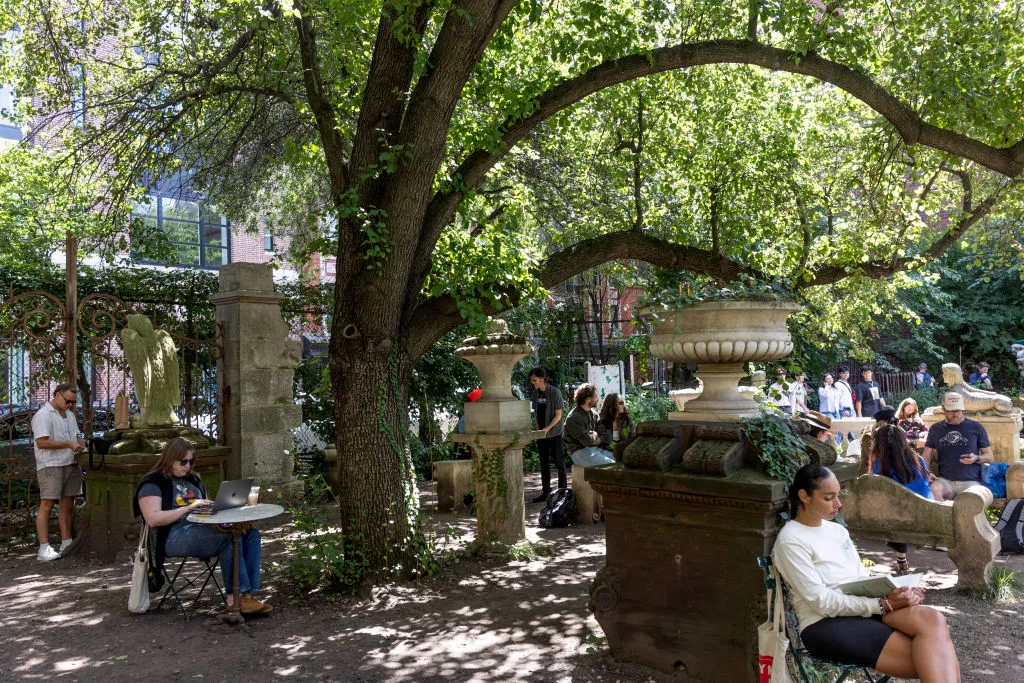 NEW YORK, NEW YORK - SEPTEMBER 8:  Views of the Elizabeth Street Garden on a crowded Sunday afternoon on September 9, 2024 in the Soho neighborhood of New York City, New York. The popular one acre garden is scheduled to be shut down by the city in two days to prepare the spot for an affordable housing construction project. (Photo by Andrew Lichtenstein/Corbis via Getty Images)